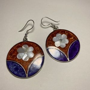 Mexican Alpaco Red and Blue Earrings